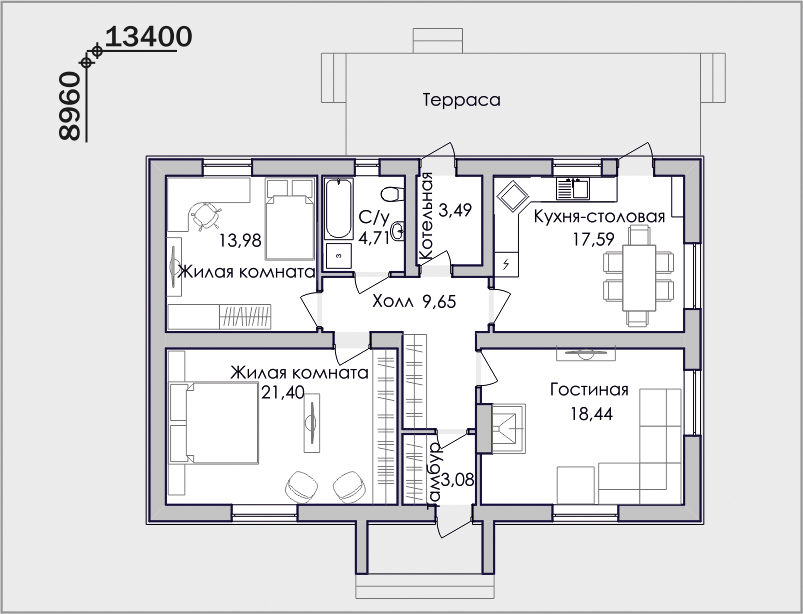 План дома 3 комнаты