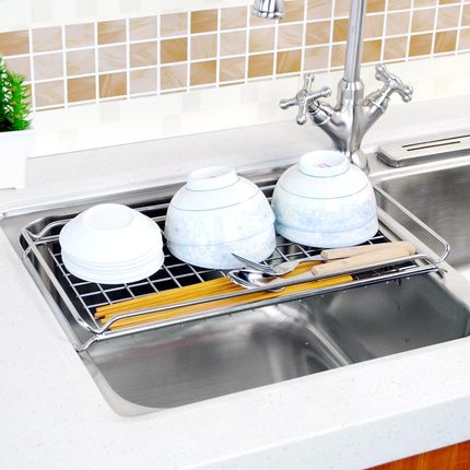 SDR Flat Drain retractable frame 304 stainless steel sink drain basket kitchen sink dish rack shelf