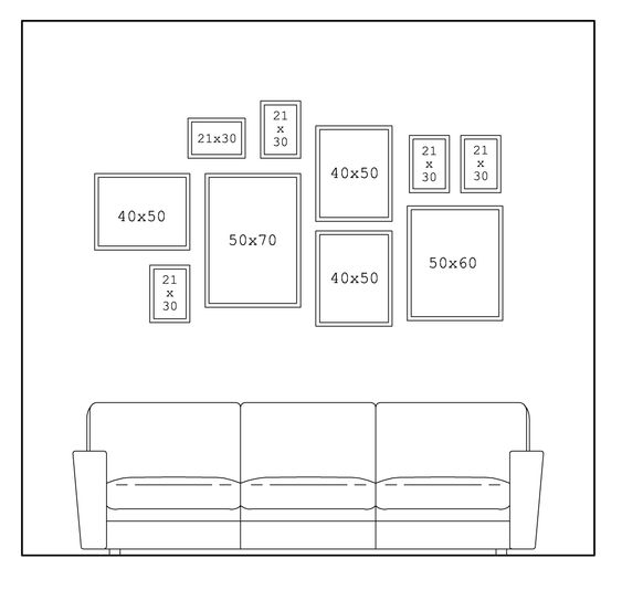 Как расположить картины на стене над диваном