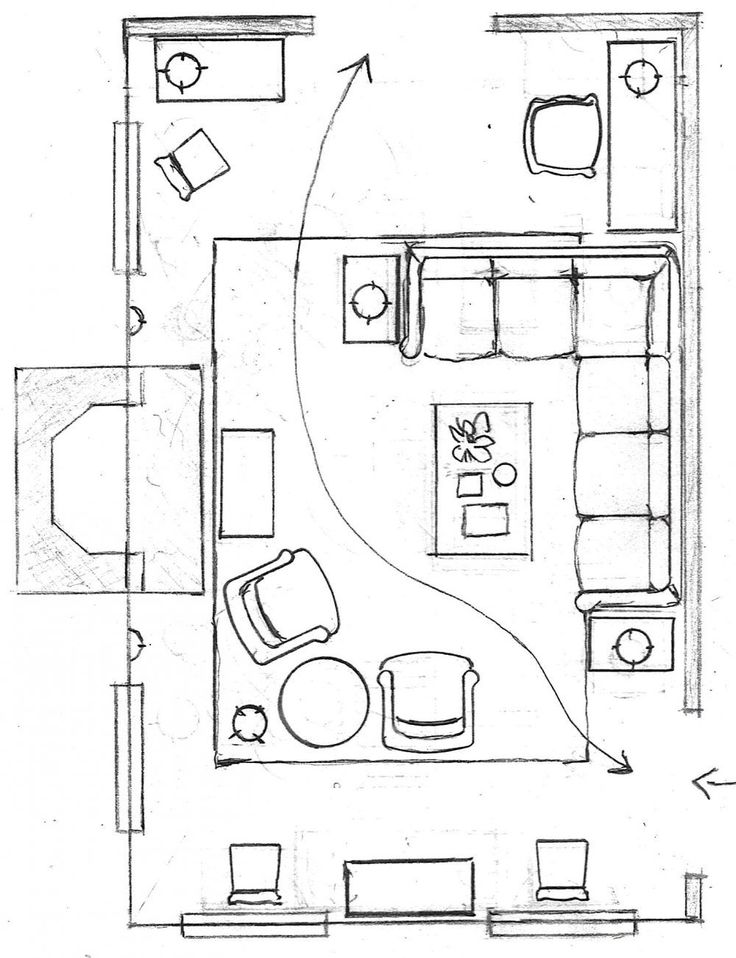 Схема гостиной с мебелью