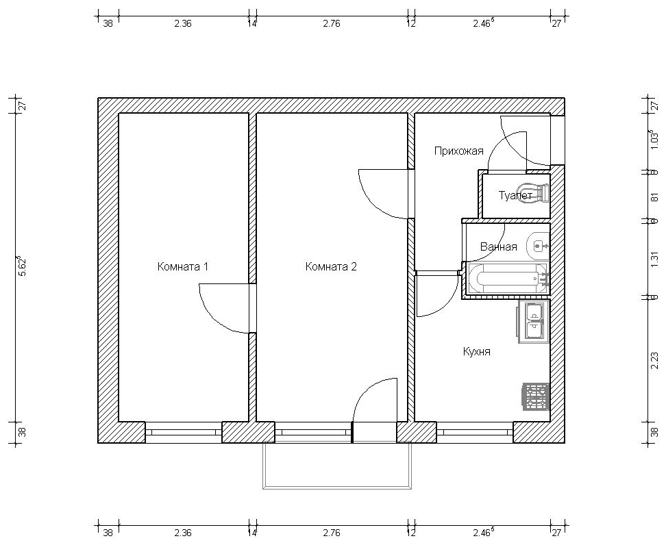 План схема квартиры 2 комнаты