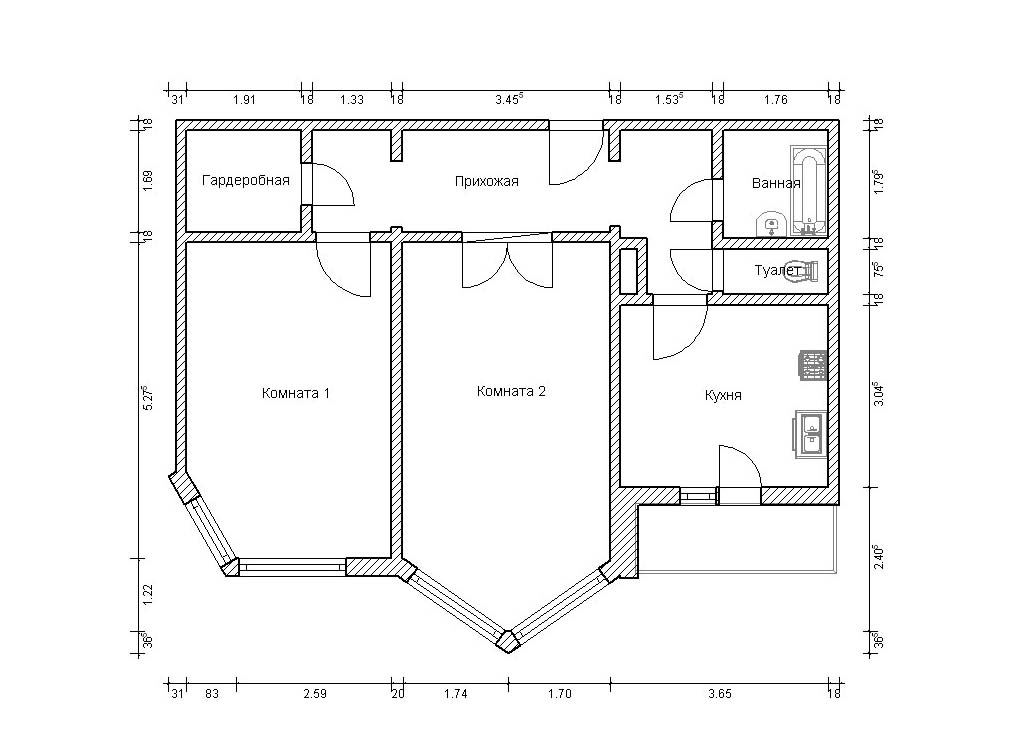 План квартиры чертеж с размерами 2 х комнатная квартира