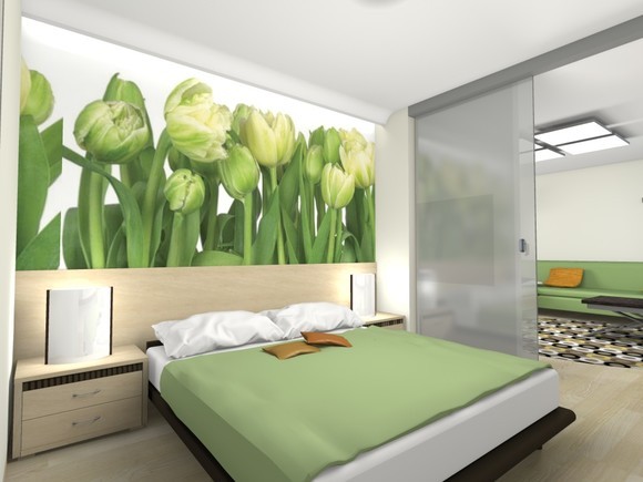 Крупные тюльпаны в интерьере спальни