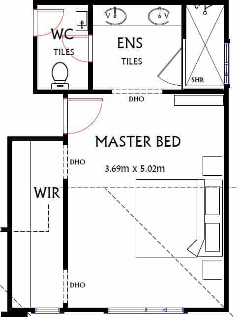 plan of a typical master bedroom layout and size