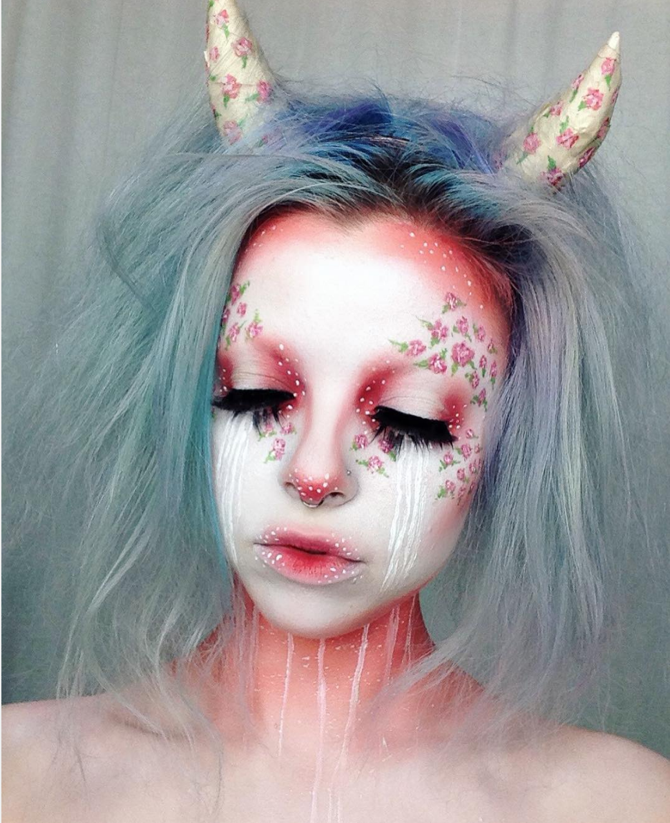 Floral horns halloween makeup