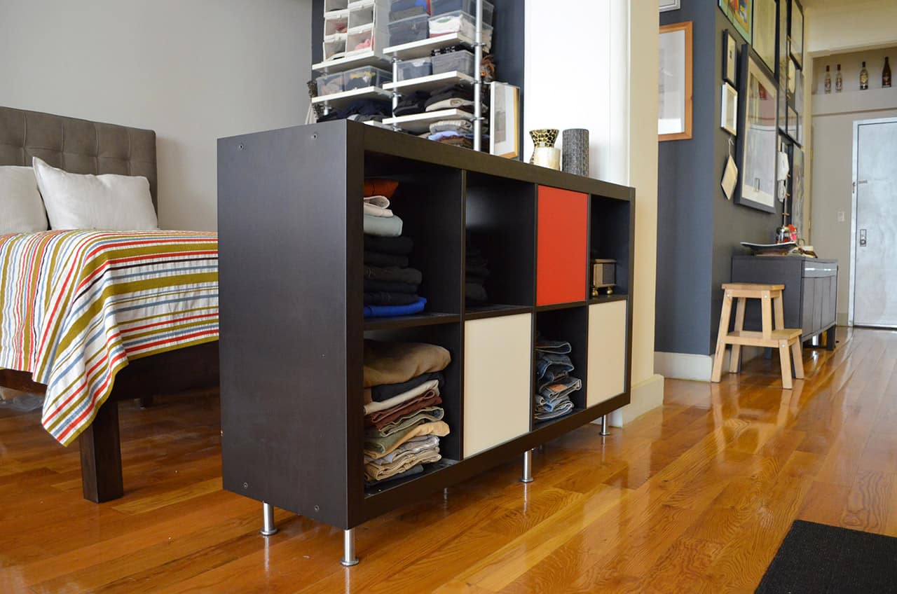 Small space divider shelves