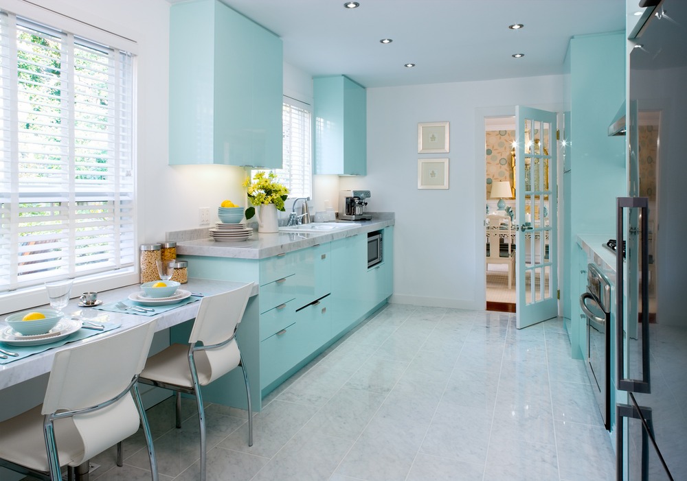 Modern and retro tiffany blue paint for kitchen