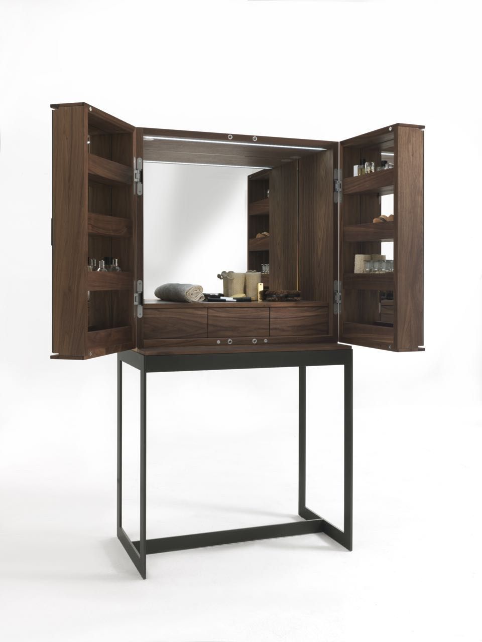 Open Walnut Fly compact dressing table