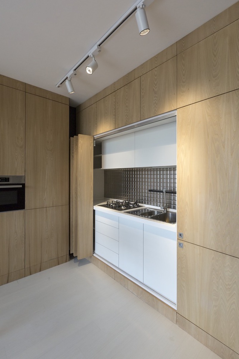 The kitchen and several other features can be completely hidden when not in use