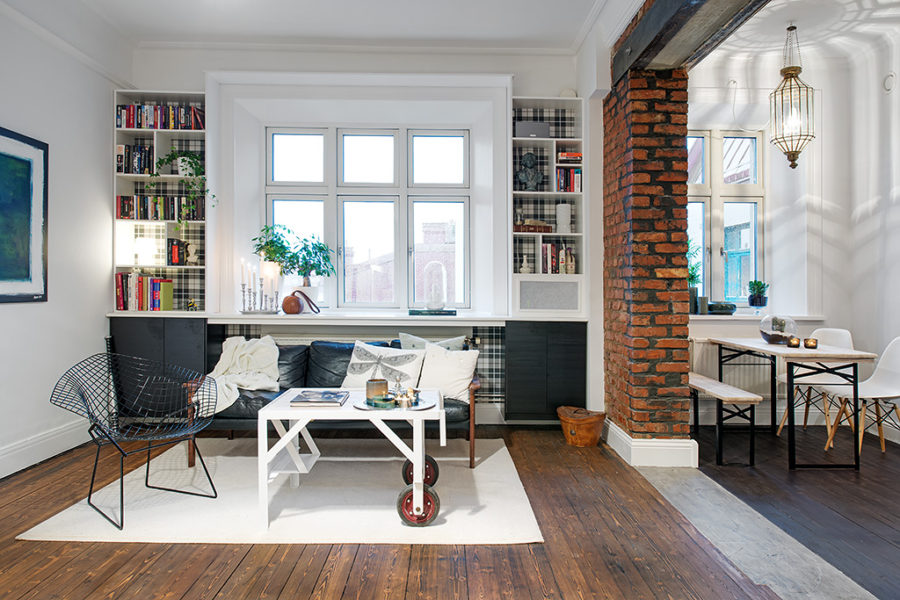 Exposed brick Scandinavian interior