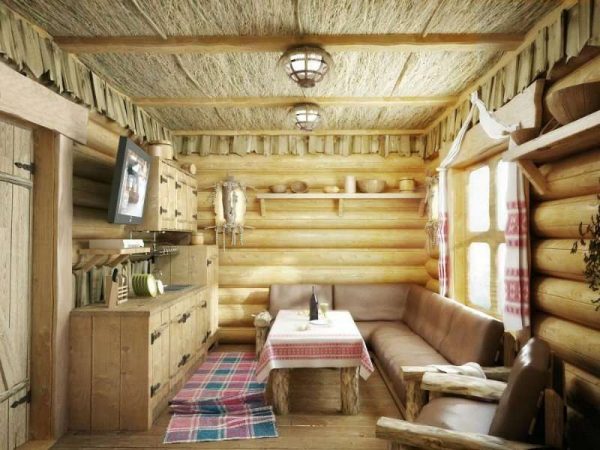 гостиная в деревянном доме в русском стиле