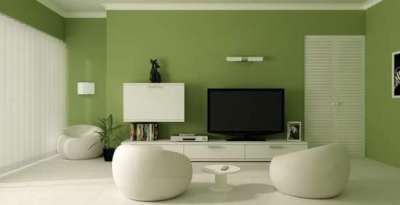 зелёный цвет стен в интерьере гостиной очень умиротворяет