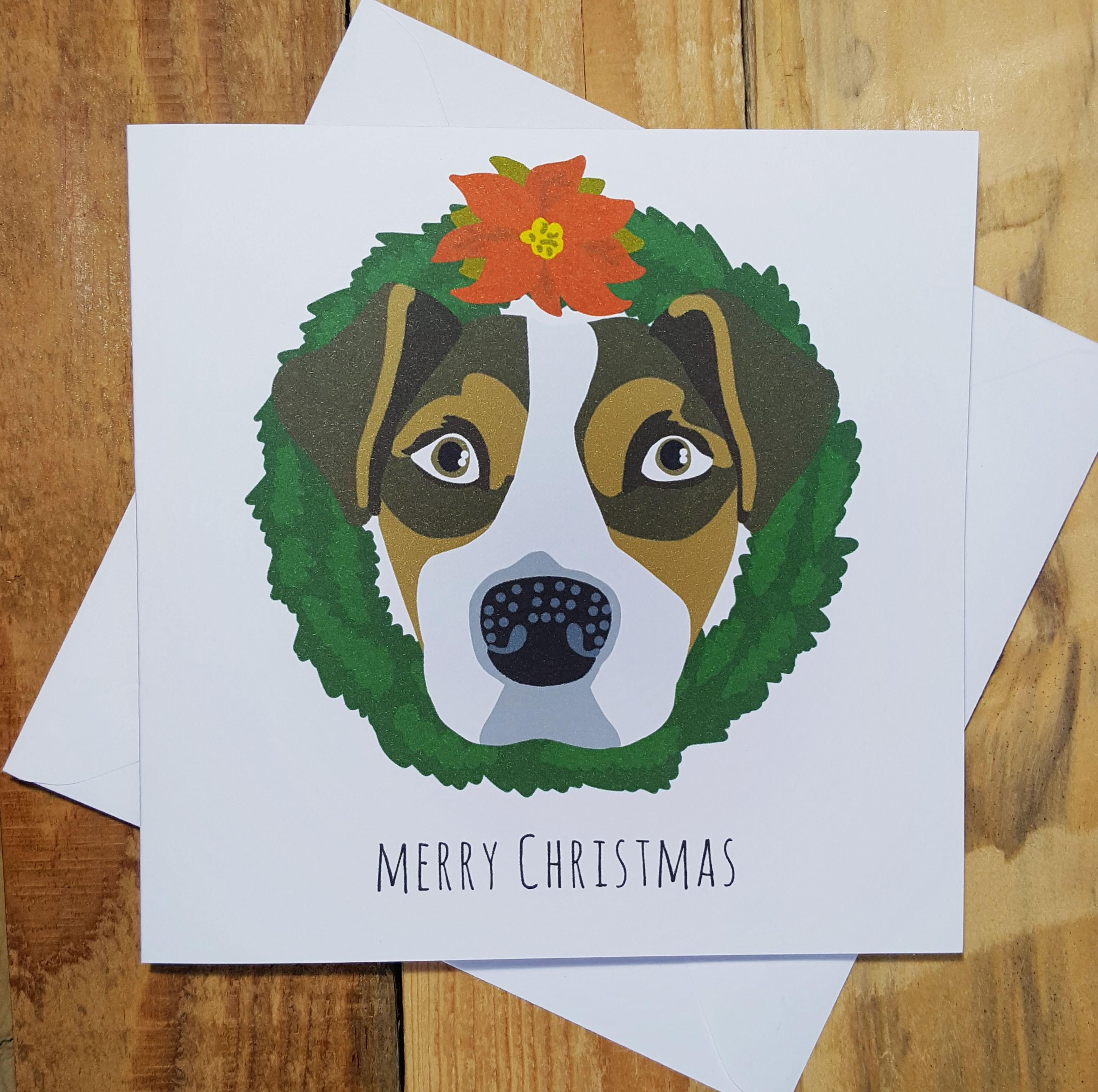 Новогодняя открытка с рисунком собаки