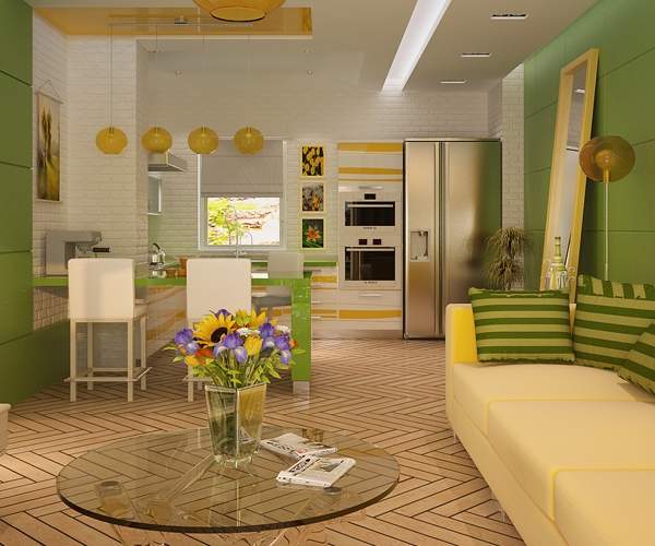 Дизайн кухни гостиной в частном доме в современном стиле - идеи 2017