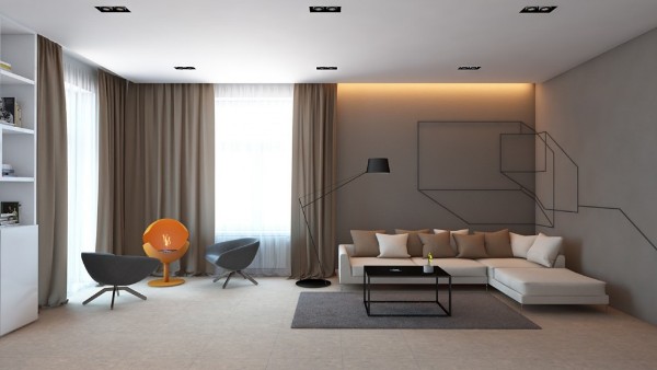 Стильный зал в своём доме - дизайн в стиле минимализм