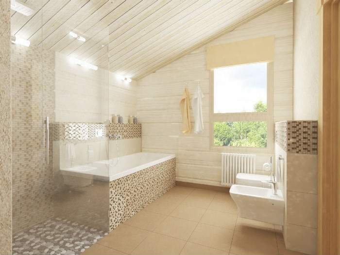 Интерьер небольшого частного дома - дизайн ванной комнаты