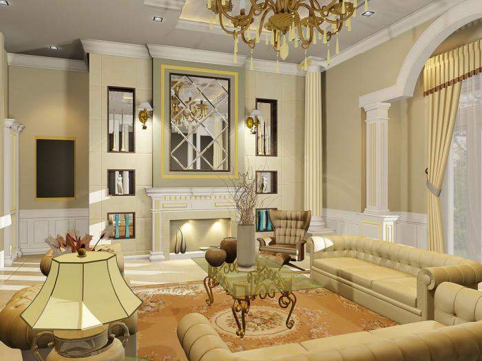 Дизайн интерьера гостиной в частном доме в классическом стиле
