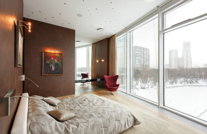 интерьер спальни с панорамными окнами