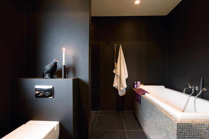 стены черного цвета в интерьере ванной