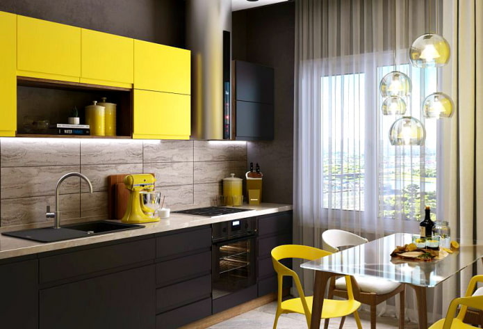 Дизайн кухни черно желтой