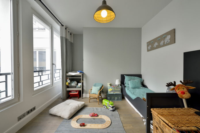 дизайн светло-серой детской комнаты