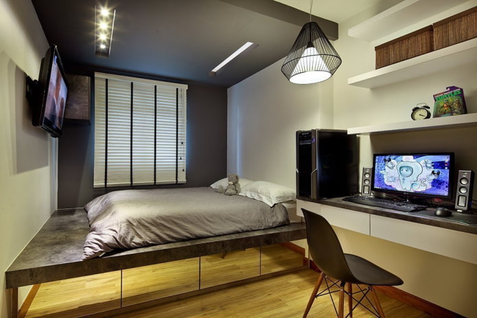 Дизайн спальни кровать на подиуме