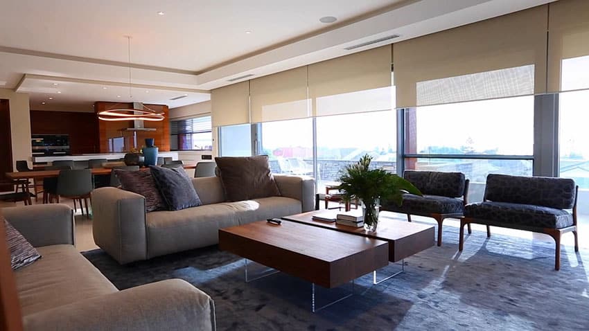 Modern living room with view and furniture