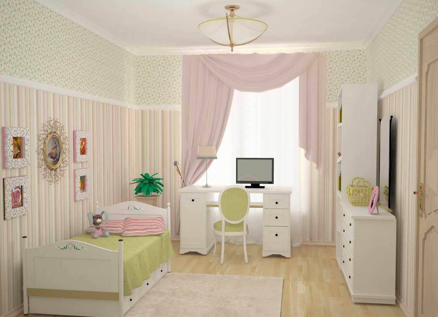 пример светлого стиля спальни для девочки