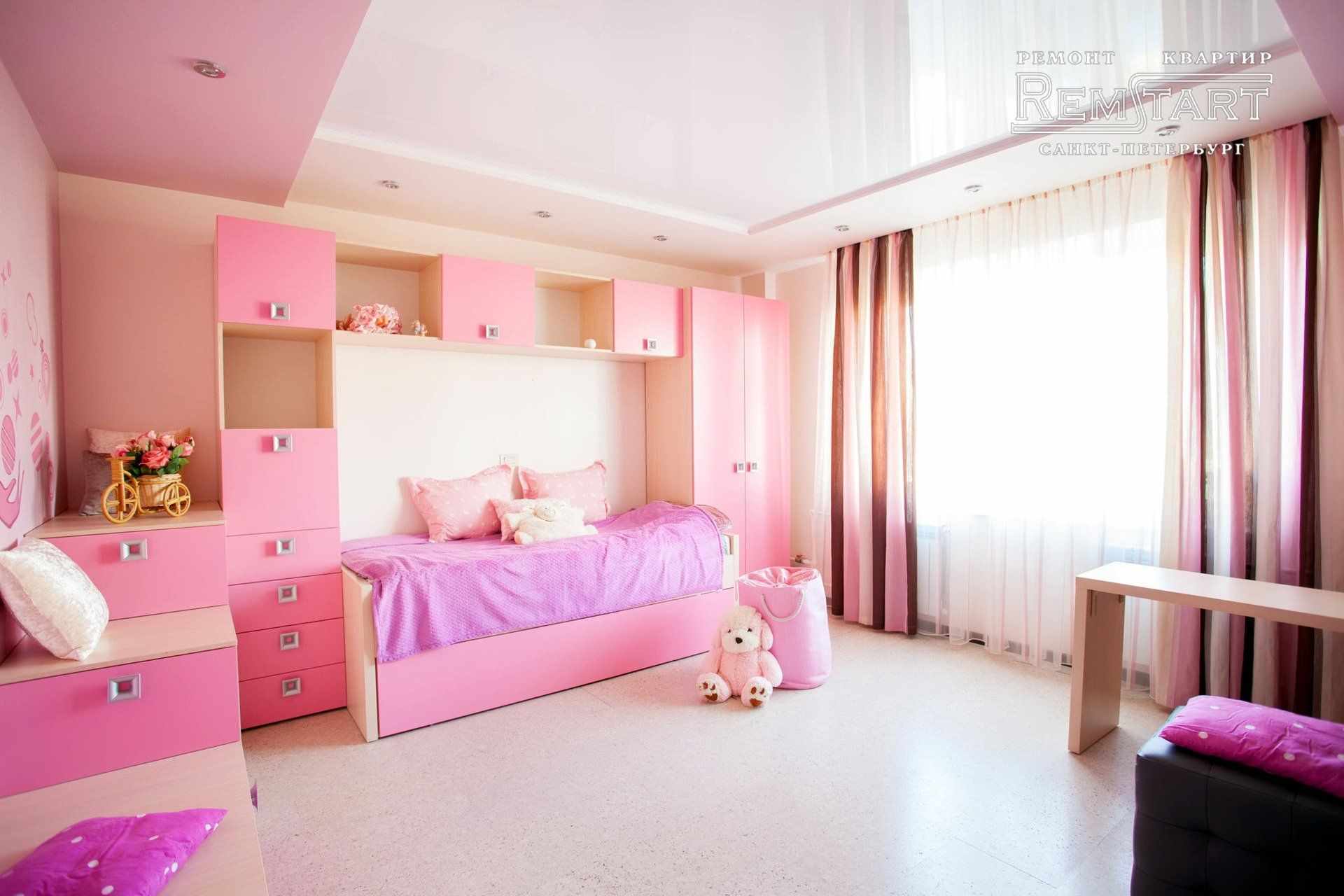 идея красивого интерьера спальной комнаты для девочки