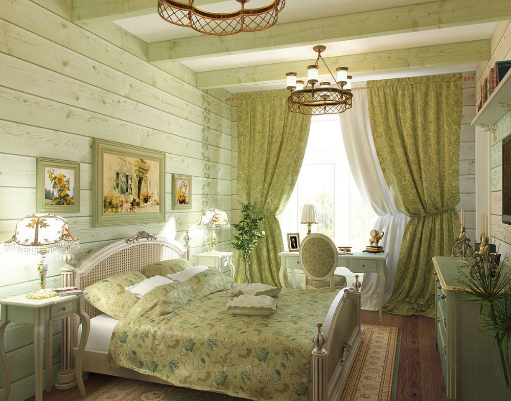 Кровать в спальне деревенского стиля