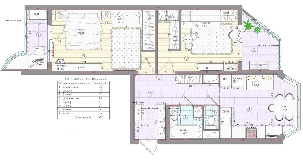 Схема двухкомнатной квартиры серии П 44 Т