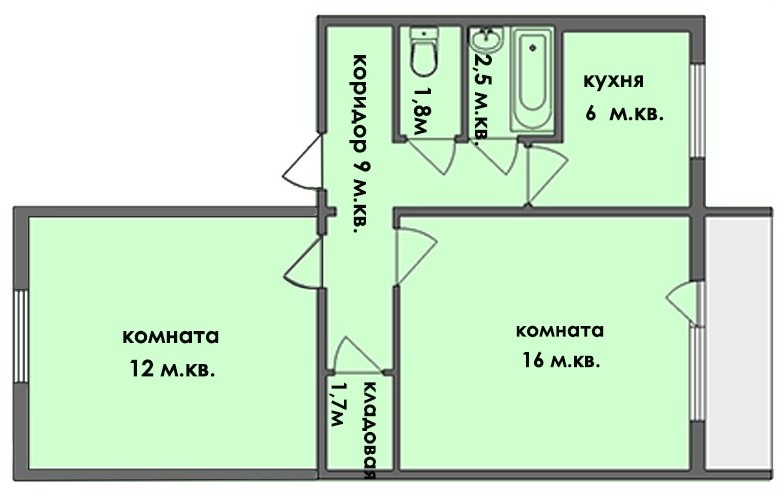Схема 2 комнатной брежневки с небольшой кухней