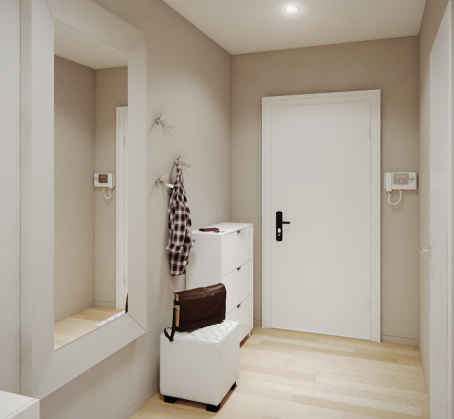 Белая мебель в коридоре стиля минимализма
