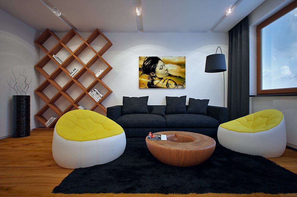 Бескаркасные кресла в гостиной современного стиля