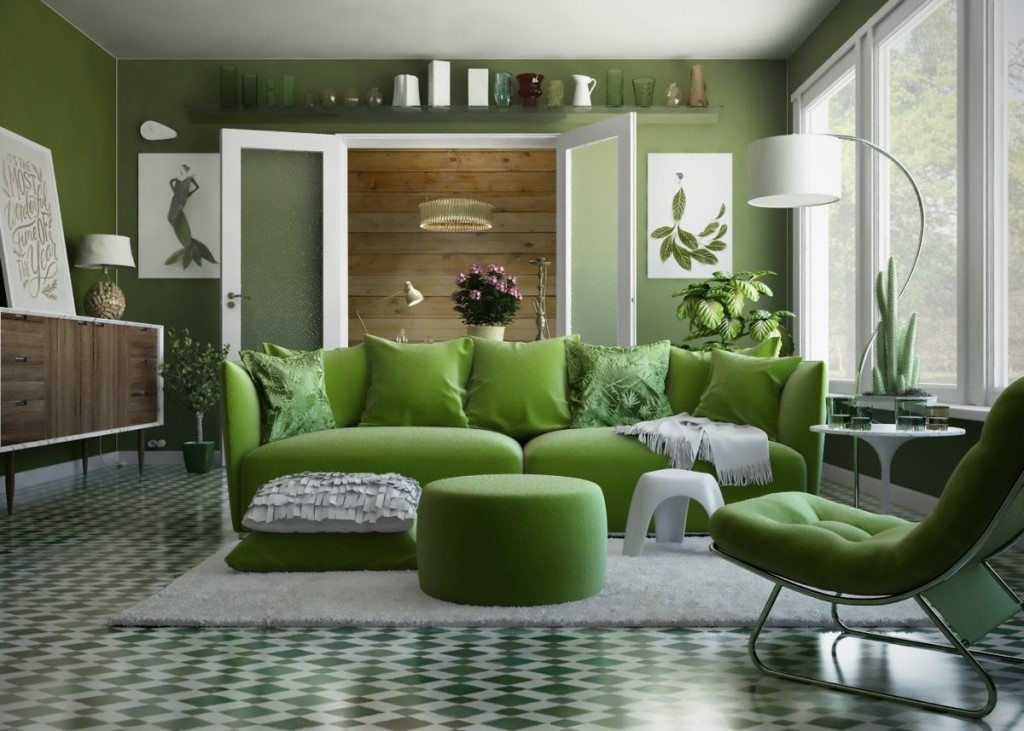 зеленый дизайн в гостиной