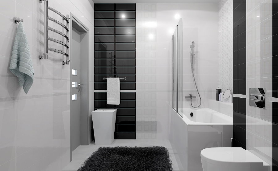 Черно-белый интерьер современной ванной комнаты