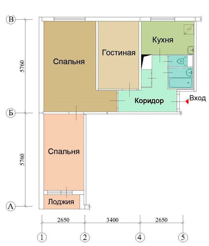 Схема расположения комнат в квартире дома 1605 ам