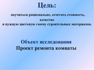 Цель: научиться рационально, сочетать стоимость, качество и нужную цветовую г