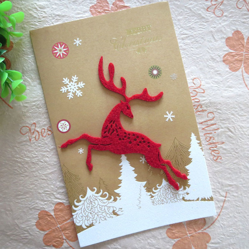 Новогодняя открытка с фетровым оленем