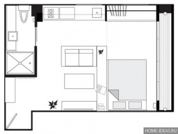 План однокомнатной квартиры с размерами для черчения