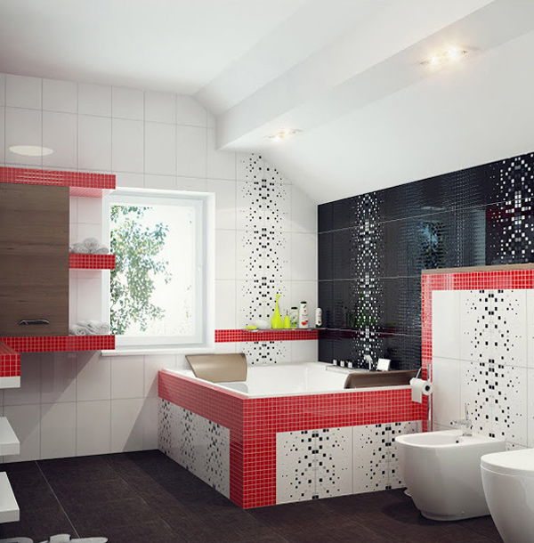 red, black and white tiles