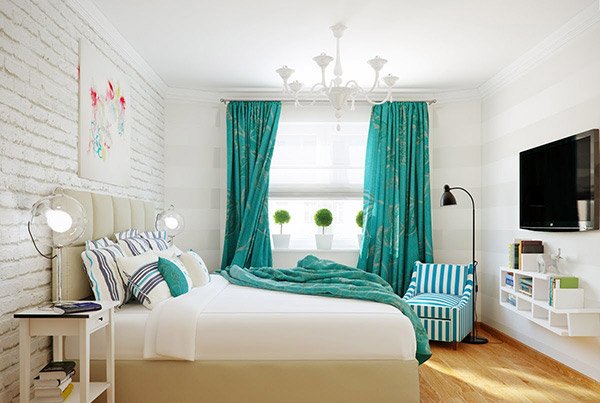 Turquoise White Stripe Bedroom