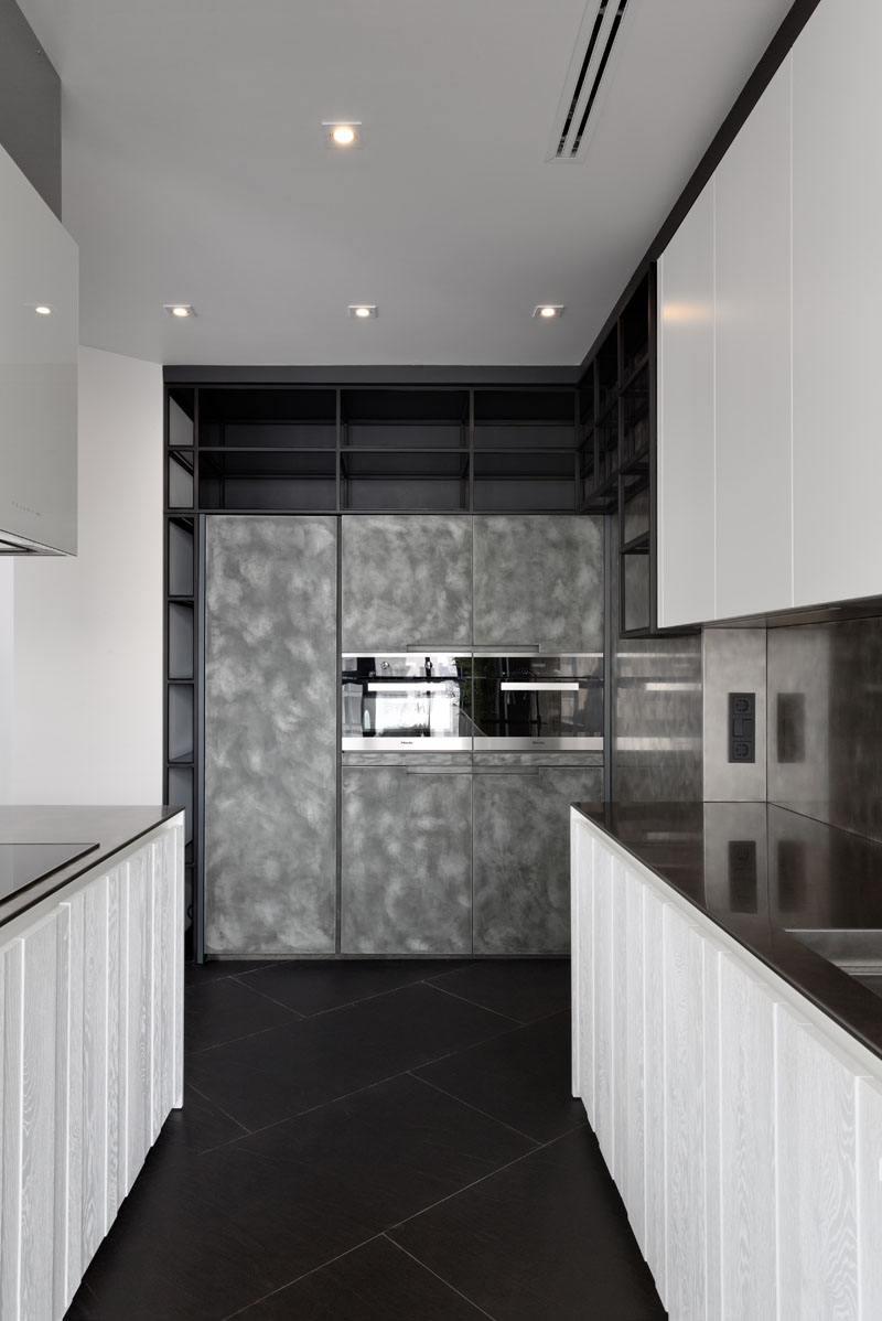 Black and White Apartment kitchen cabinet