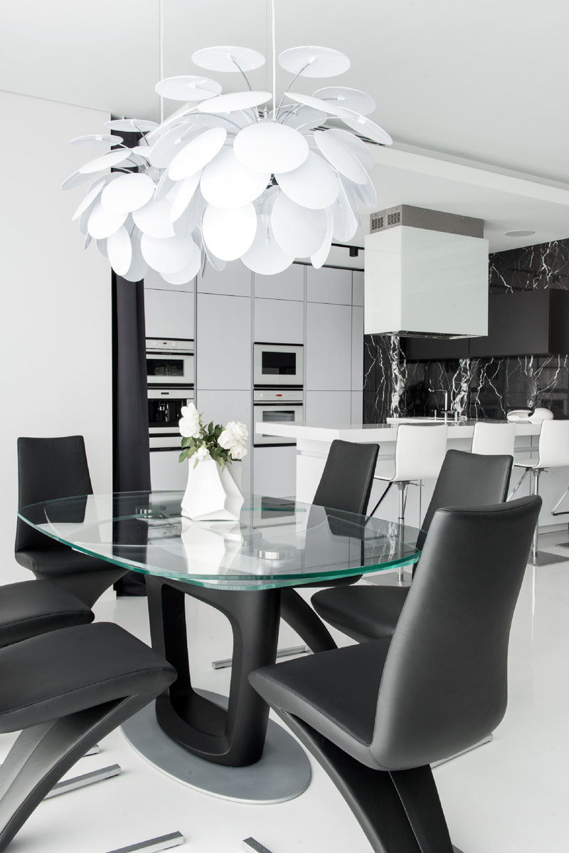 Black and White apartment dining area