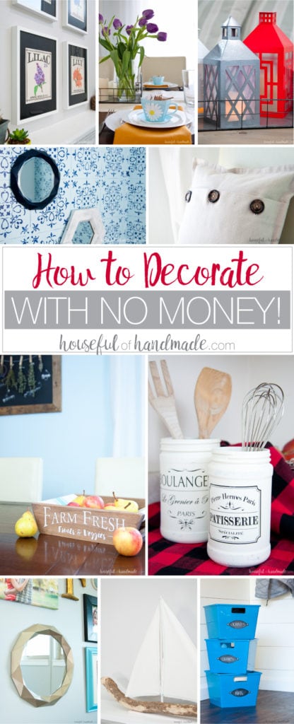 Create a cozy and wonderful space on a budget! Learn tips and ideas for how to decorate with no money (or for less than the cost of a latte). Housefulofhandmade.com 