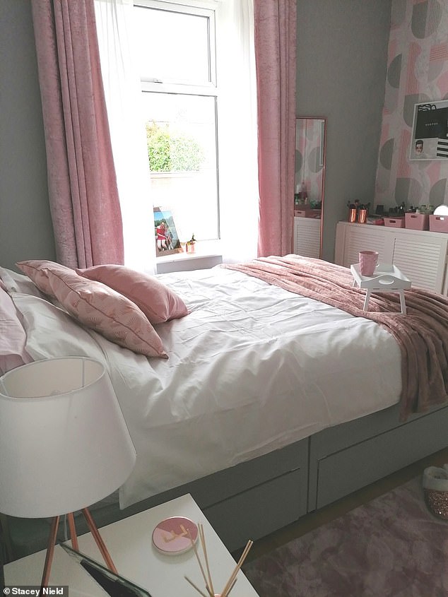 Stacey and Evie are delighted with how the revamped bedroom has turned out. Pictured, after the transformation