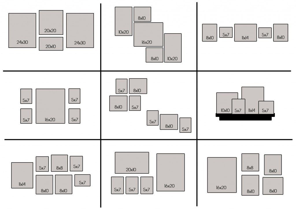 Расположение картин на стене разного формата