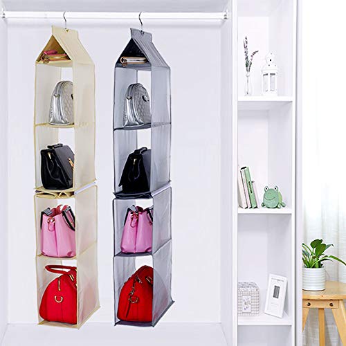 KEEPJOY Detachable Hanging Handbag Organizer Purse Bag Collection Storage Holder Wardrobe Closet Space Saving Organizers System (Pack of 2 Grey)