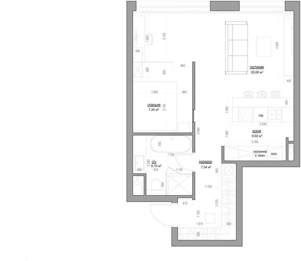 Планировка маленькой квартиры-студии с мебелью