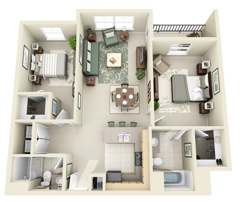Планировка квартиры с двумя спальнями. Фото 2